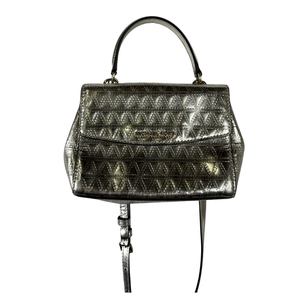 Michael Kors Ava Quilted Metallic Silver Top-Handle‎ / Crossbody Bag